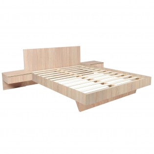 Lit COOL 140x190 cm + 2 chevets + sommier / Décor Chêne blanchi