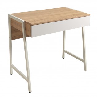 Bureau POLLUX 80 x 48 cm/ Chêne blanchi et métal blanc