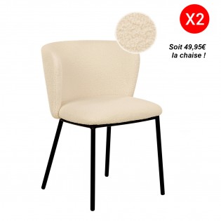 Lot de 2 chaises tissu bouclettes ROMY/ Beige