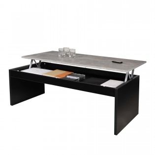 Table basse plateau relevable DARWIN 120x60cm / Noir et Béton