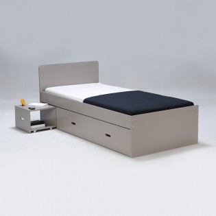 Bett ZENIA 90x190 + 1 Nachttisch + 1 Schublade / Grau