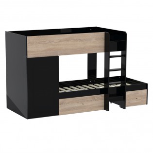 Etagenbett 90x190+ Schrank+2 Schubladen TWIN/ Schwarz und Gebleichte Eiche