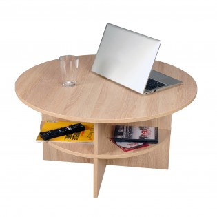 COUCHSTICH RONDO/ 2 Tischplatten durchm. 80 und 60 cm - Gebleichte Eiche Dekor