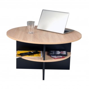 TABLE BASSE RONDE RONDO DIAM. 80 / DECOR CHENE BLANCHI ET NOIR