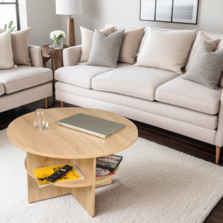 COUCHSTICH RONDO/ 2 Tischplatten durchm. 80 und 60 cm - Gebleichte Eiche Dekor