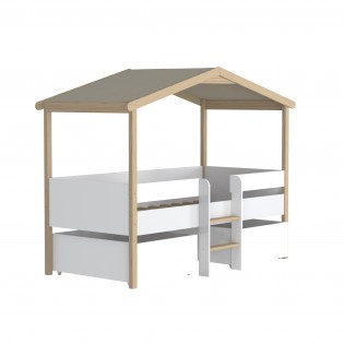 HAUSBETT PILOTI / SPIELBETT 90x190 +2 SCHUBLADEN - Weiß und naturholz