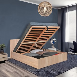 Lit coffre MADRID 180x200 + 1 sommier / Décor Chêne Blanchi
