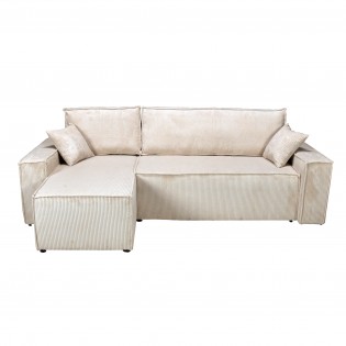 Canapé d'angle convertible et réversible avec coffre ELISE en velours côtelé / Beige