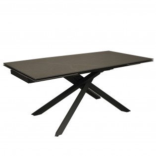 TABLE À MANGER EXTENSIBLE EN PIERRE OSIRIS / TABLE 180X90CM + 2 ALLONGES DE 50CM - 12 PERSONNES - NOIR EFFET MARBRE