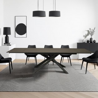 TABLE À MANGER EXTENSIBLE EN PIERRE OSIRIS / TABLE 180X90CM + 2 ALLONGES DE 50CM - 12 PERSONNES - NOIR EFFET MARBRE