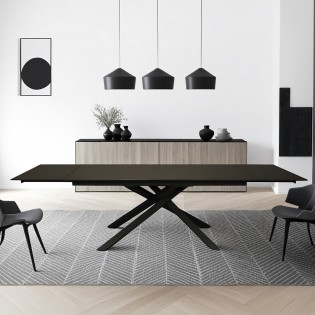 TABLE À MANGER EXTENSIBLE EN PIERRE OSIRIS / TABLE 180X90CM + 2 ALLONGES DE 50CM - 12 PERSONNES / Anthracite