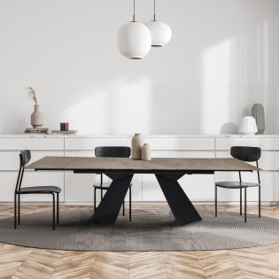 Table à manger extensible en pierre PALACIO 160x90cm + 2 allonges de 40cm - 10 personnes / Grise