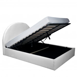 LIT COFFRE TISSU BOUCLETTE 140x190 SHERPA + SOMMIER / Blanc