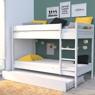 LIT SUPERPOSE WALLY 90x190 + 2 SOMMIERS + 1 LIT TIROIR/ BLANC