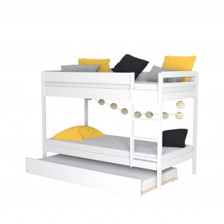 LIT SUPERPOSE WALLY 90x190 + 2 SOMMIERS + 1 LIT TIROIR/ BLANC