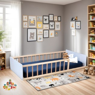 LIT 90x190 PILOU avec sommier et matelas / Blanc et Naturel