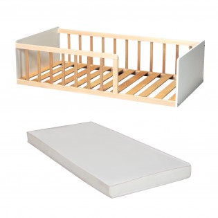 LIT 70x140 PILOU avec sommier et matelas/ Blanc et Naturel