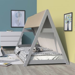 HAUSBETT TIPI / Kinderbett 90x190 mit Stoff und Lattenrost - Grau