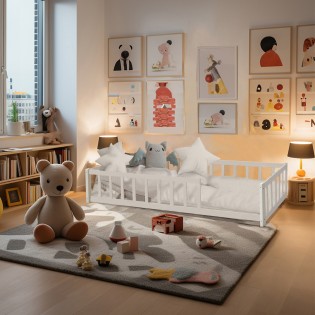 Lit NINO 90x190 avec sommier et matelas / Blanc