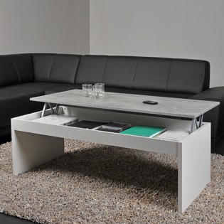 Table basse plateau relevable DARWIN 120x60cm / Blanc et Béton