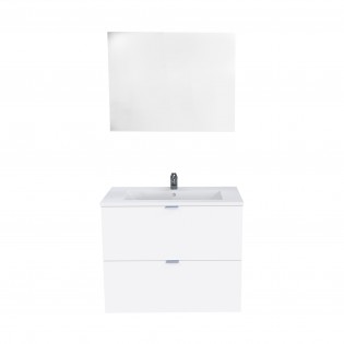 Meuble sous-vasque 2 tiroirs MALAGA 80 cm + vasque + miroir / Blanc