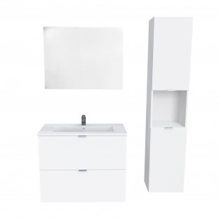 Meuble sous-vasque MALAGA 80 cm + vasque + miroir + colonne / Blanc