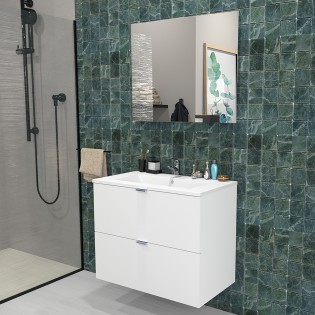 Meuble sous-vasque 2 tiroirs MALAGA 80 cm + vasque + miroir / Blanc