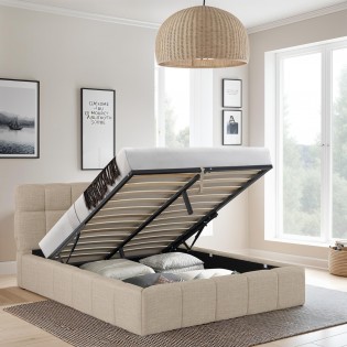 Lit coffre 140x190 cm ELIAS + sommier / Beige